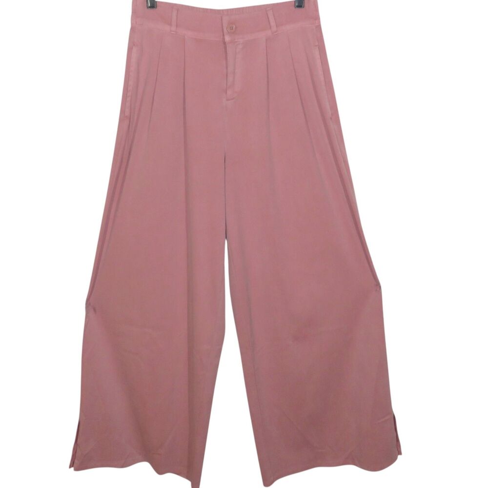 Halara Woven Stretchy Pleated Wide Leg Ankle Slit Side Pocket Pants Sz Medium